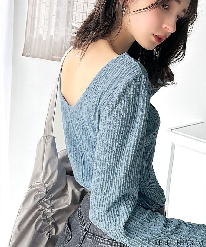 日本 Classical Elf - 前後2way微光澤紋理長袖上衣-白