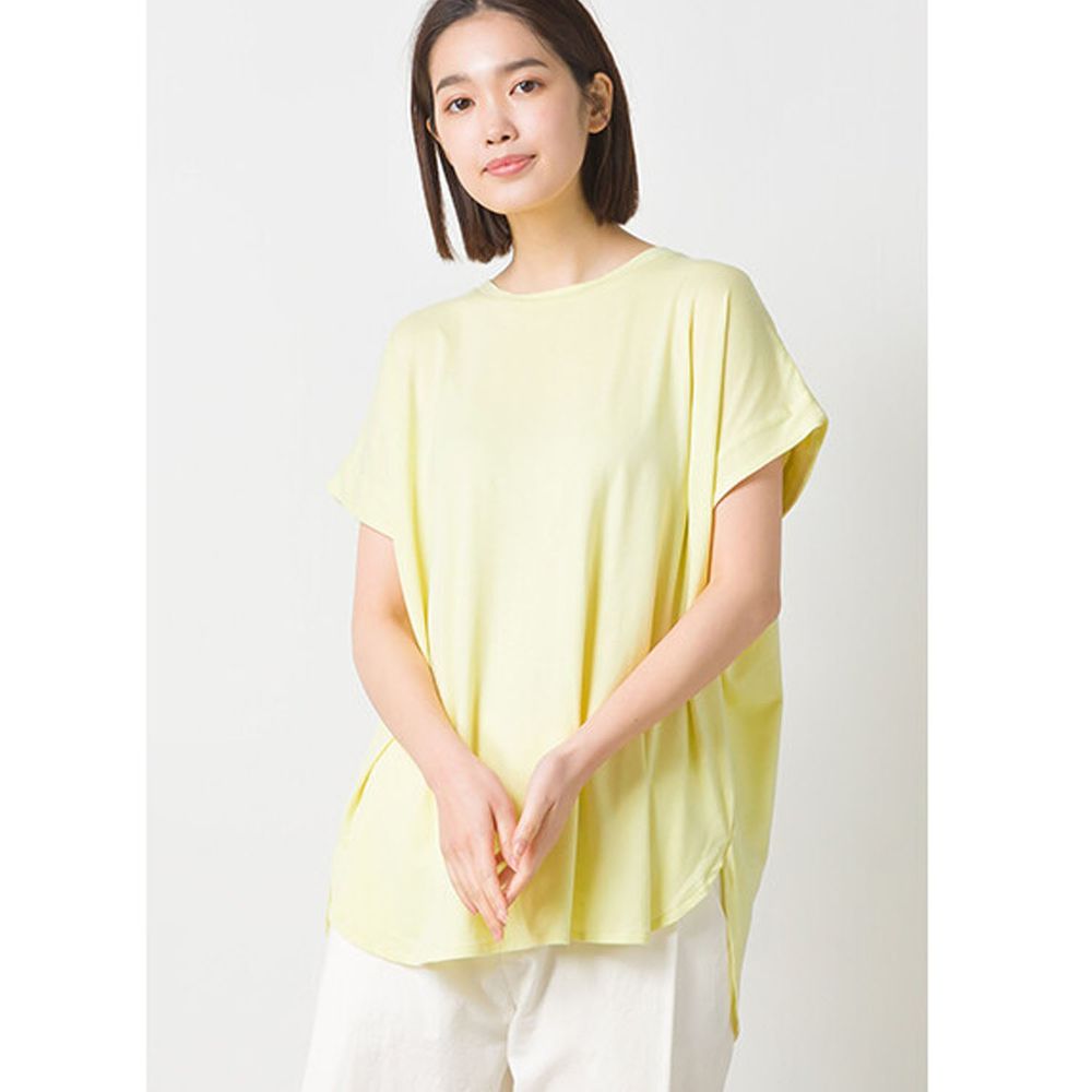 日本 OMNES - 涼感抗UV 寬鬆短袖上衣-黃