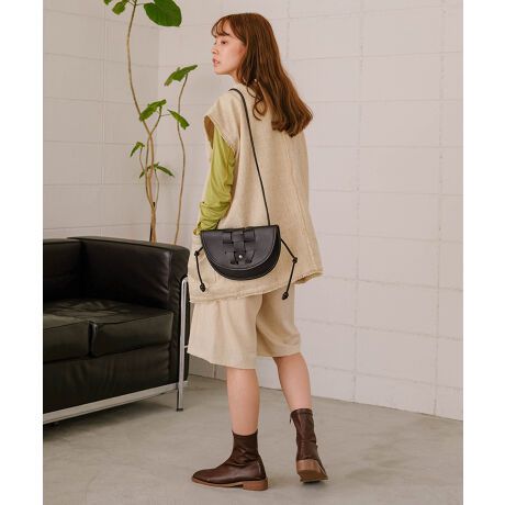 日本 Bab - 編織造型皮革半月小包-草綠