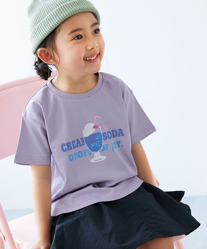 日本 devirock - 接觸涼感 女孩印花短袖上衣-冰淇淋聖代-冰河綠