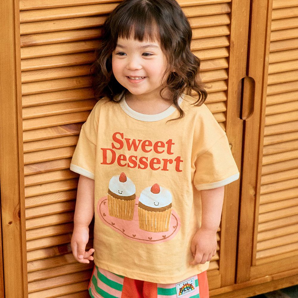 First Blue 甜蜜點心純棉短袖上衣-杯子蛋糕-珊瑚橘