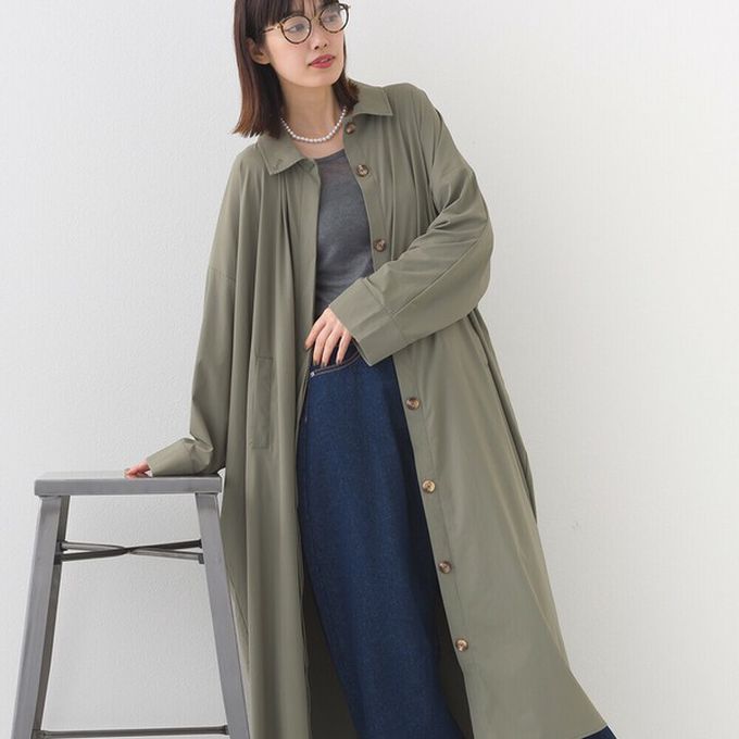 日本 OMNES - 防撕裂耐穿率性質感尼龍長版大衣-淺卡其