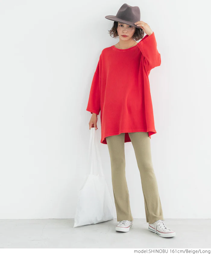 日本 COCA - 修長美腿羅紋微喇叭長褲-深綠