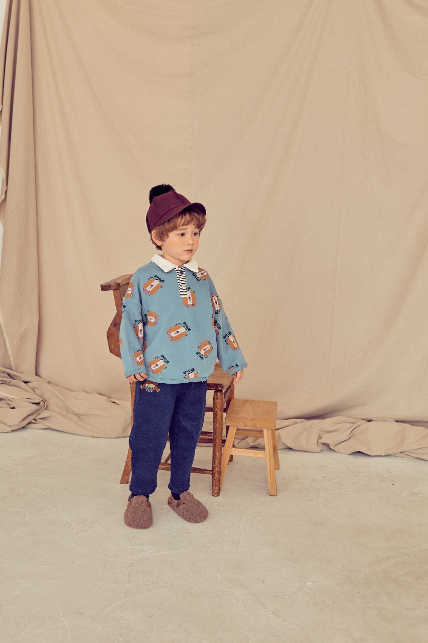 韓國 Mimico - (裏起毛)獅子開襟T-藍