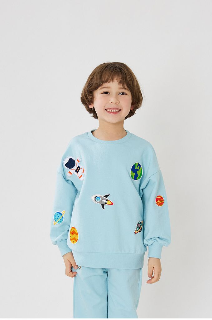 韓國 OZKIZ - 太空宇宙遊休閒長袖套裝-天空藍