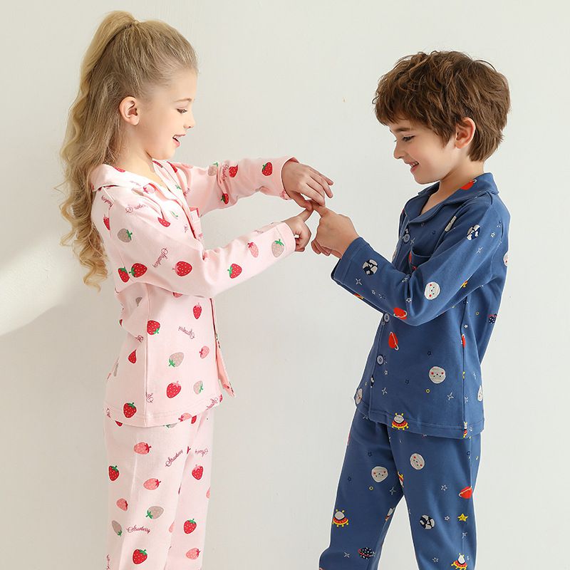 MAMDADKIDS - 純棉排扣睡衣套裝-滿滿草莓-粉色