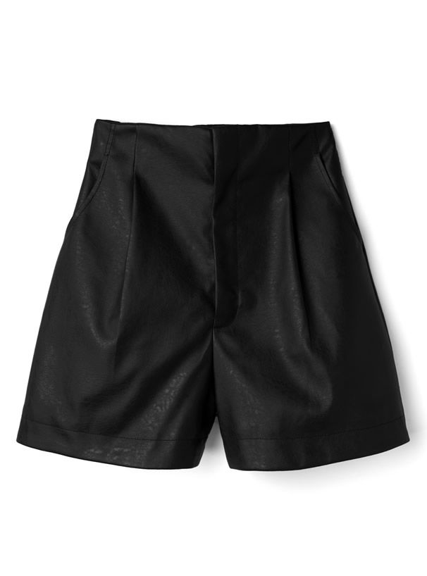 日本 GRL - 顯瘦時尚高腰皮革短褲-簡約黑