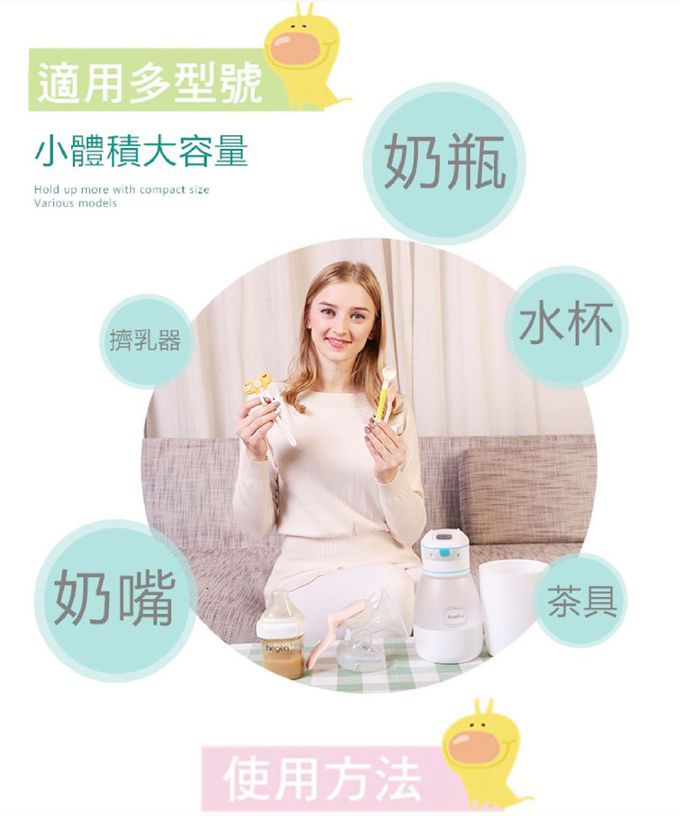 AcoMo - 2件組-PS III 90秒可攜式奶瓶奶嘴消毒器-(90秒殺菌器+750ML環保水杯)-粉