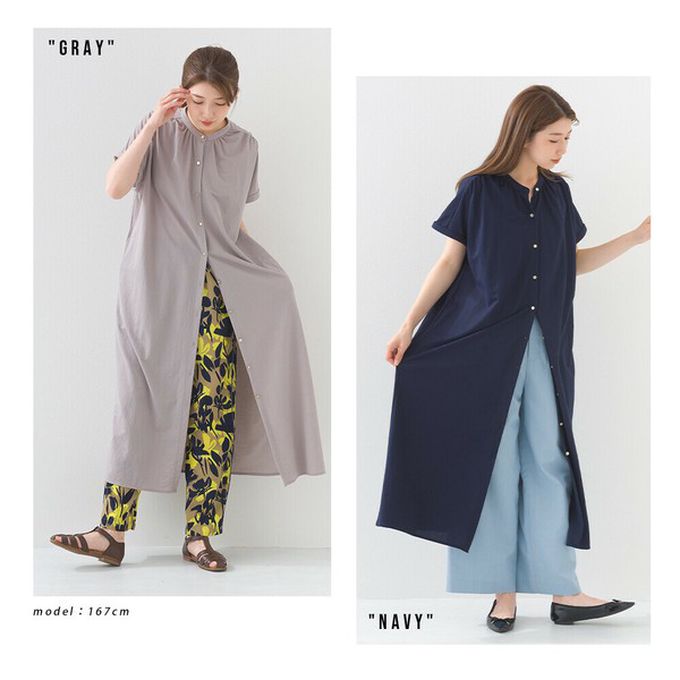 日本 OMNES - 接觸涼感 氣質金釦襯衫式短袖洋裝-明亮黃