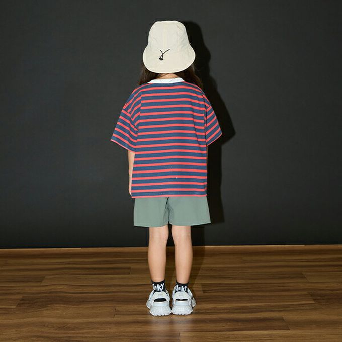 日本 b-ROOM - 柔軟不易皺條紋落肩短袖上衣-黃x棕