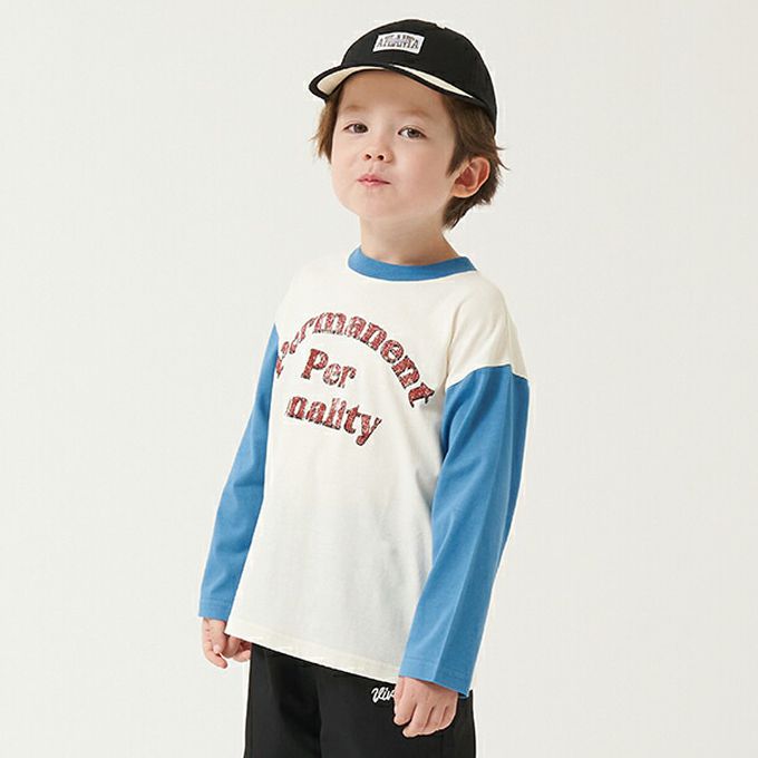 日本 b-ROOM - 100%棉 簡約logo撞色長袖上衣-寶藍