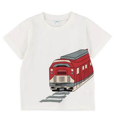 日本西松屋 - 電車駛進印花短袖上衣-白