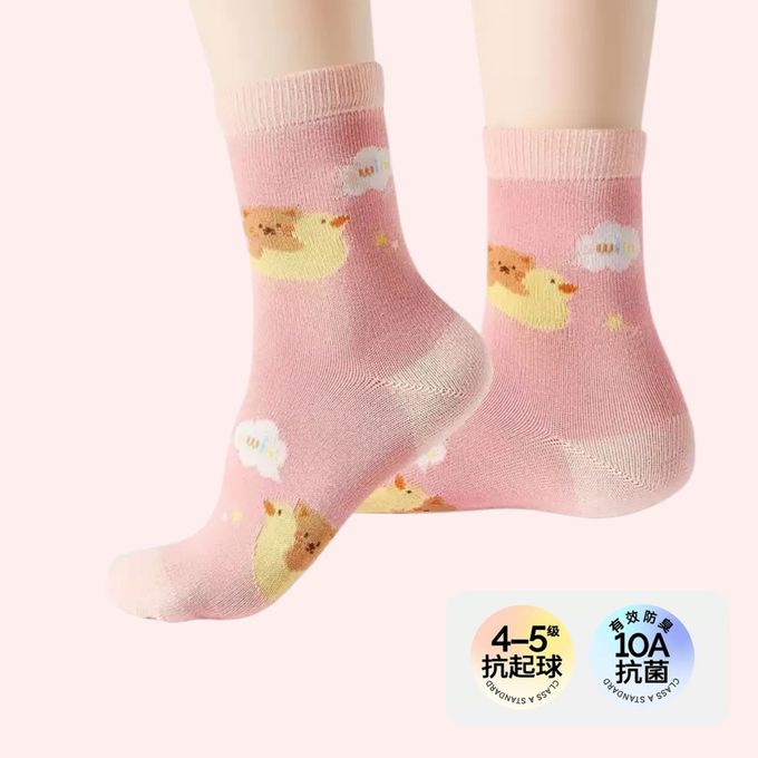 泡泡木耳邊可愛小熊鴨子純棉中筒棉襪