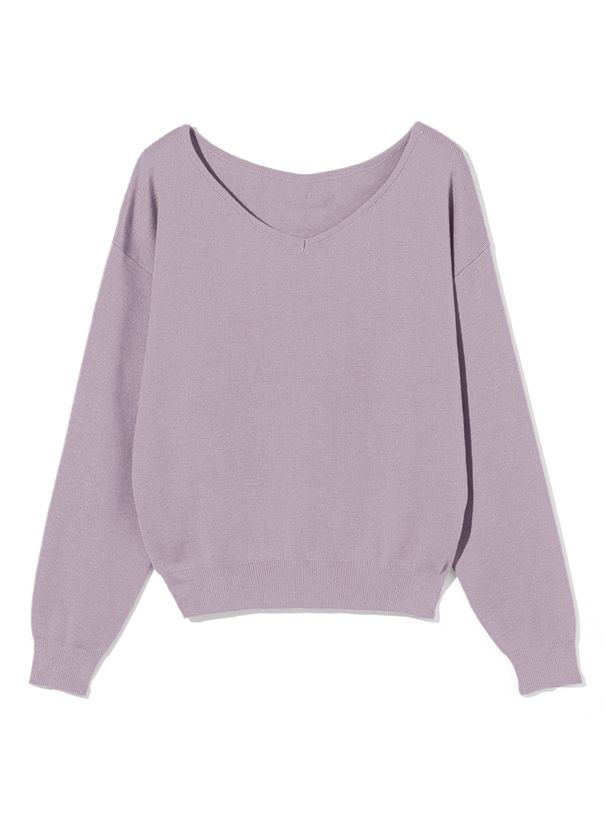 日本 GRL - 優雅V領長袖針織上衣-酒紅