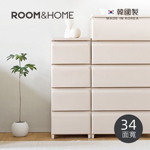 韓國製34面寬四層抽屜收納櫃(木質天板)-DIY-淺米棕