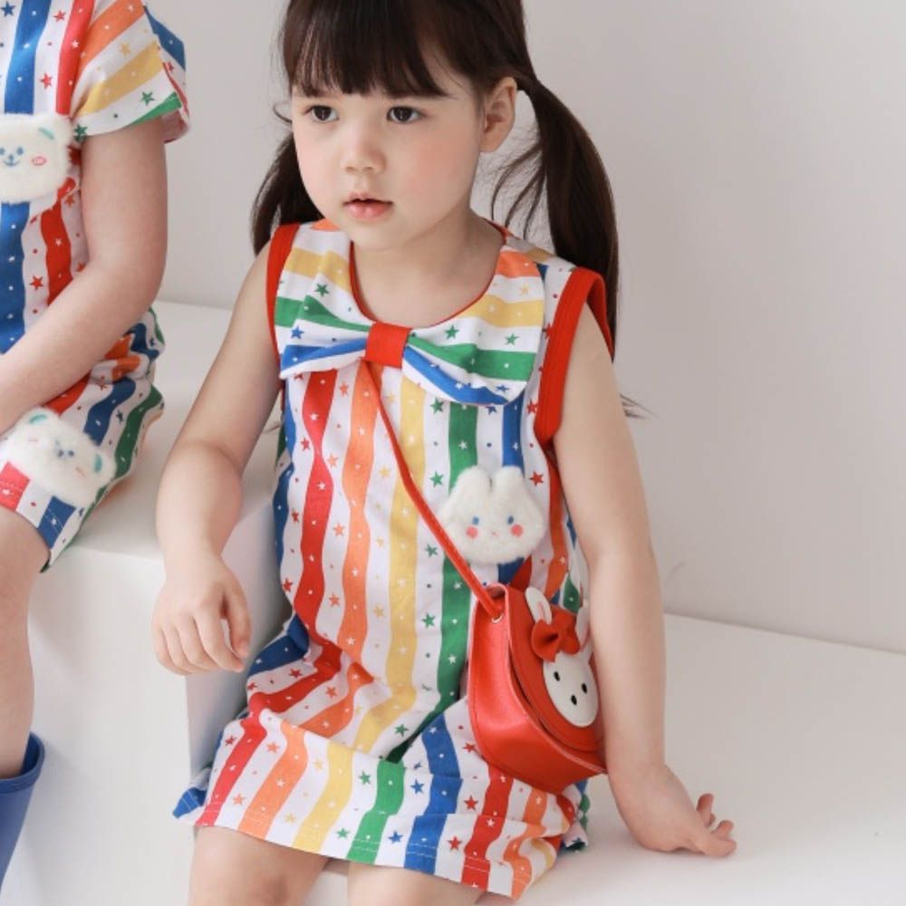 (附包包)彩虹星條背心洋裝-毛絨兔