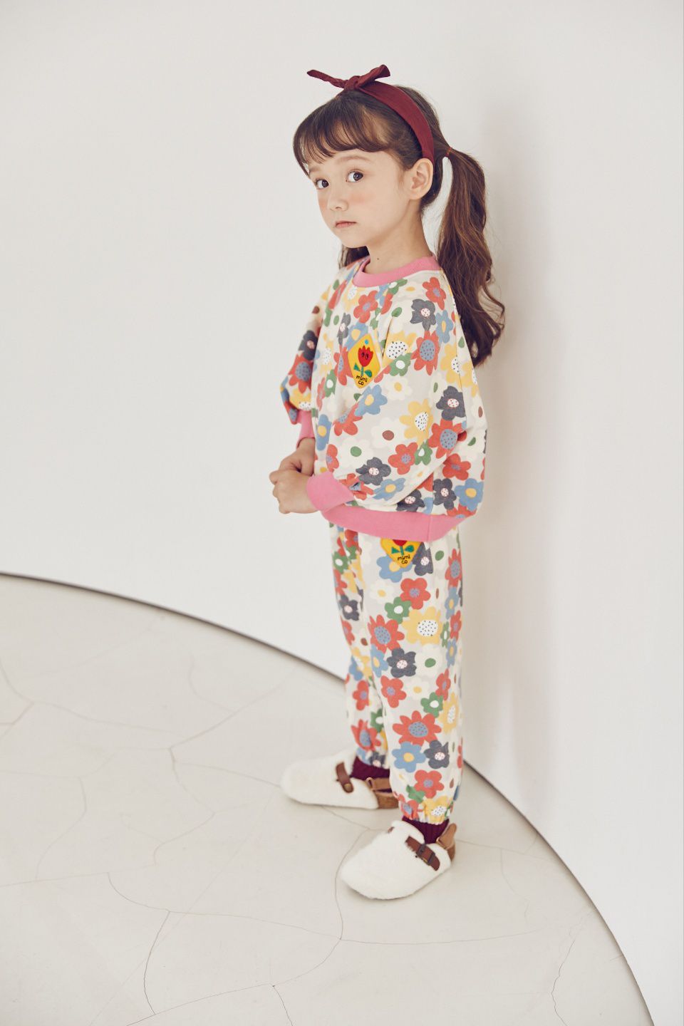 韓國 Mimico - 朵朵彩花印圓領長袖上衣