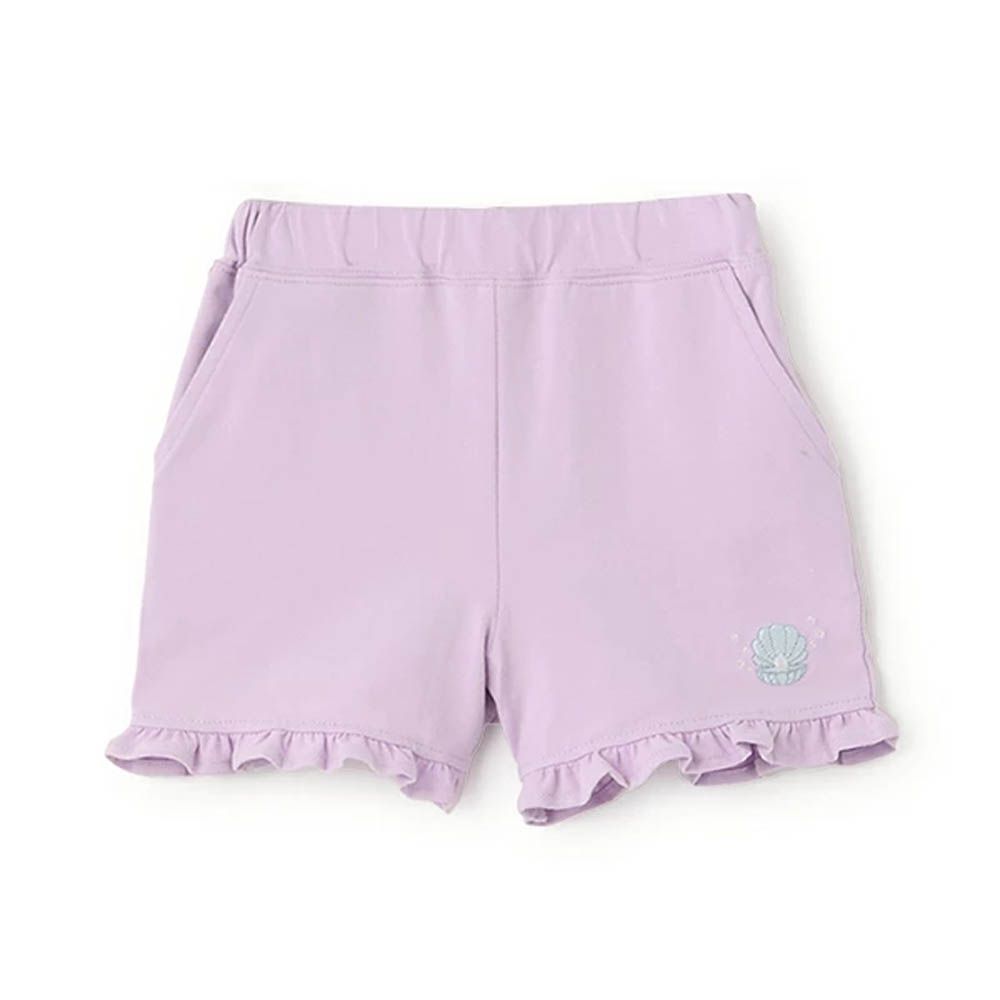 可愛荷葉邊短褲-貝殼刺繡-紫