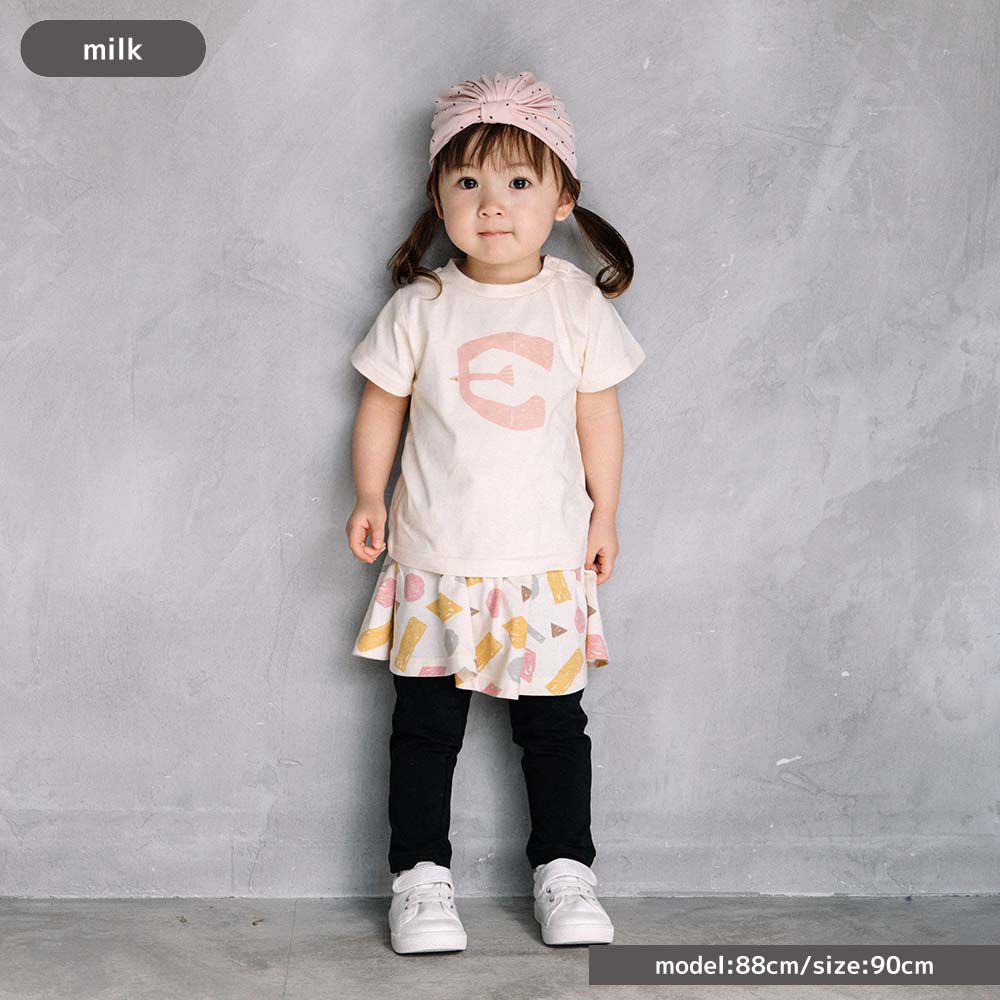 日本 ma lalumiere store - 100%棉 手繪風印花短袖上衣-海鷗-米白