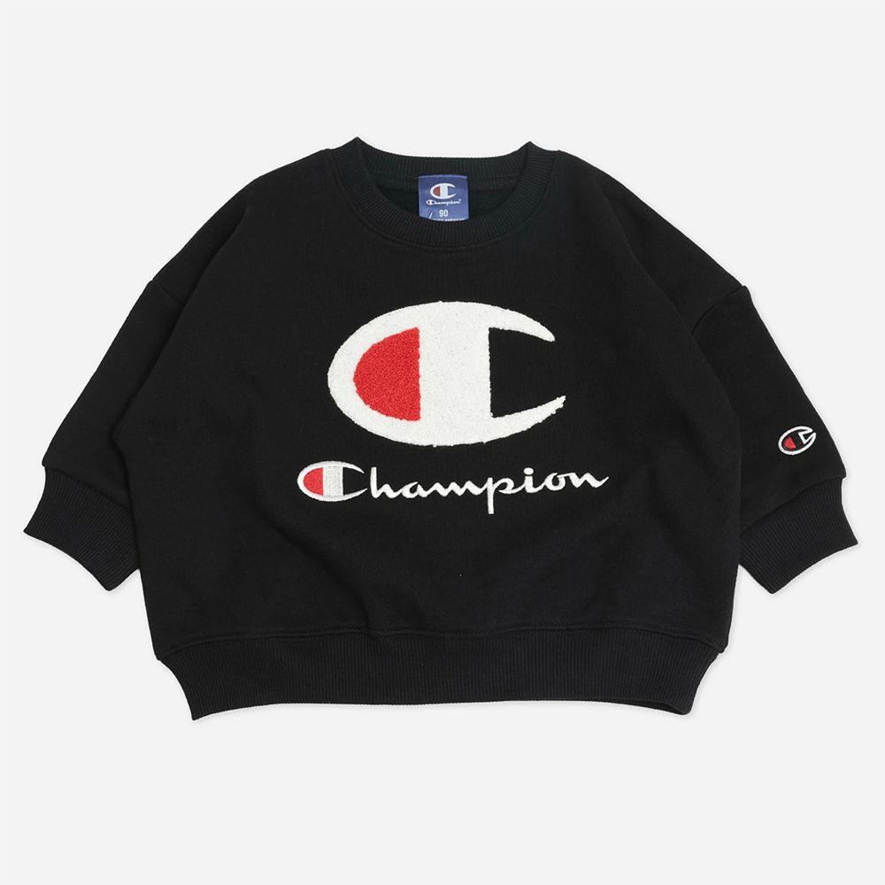 Champion顯眼刺繡裏毛長袖上衣-黑