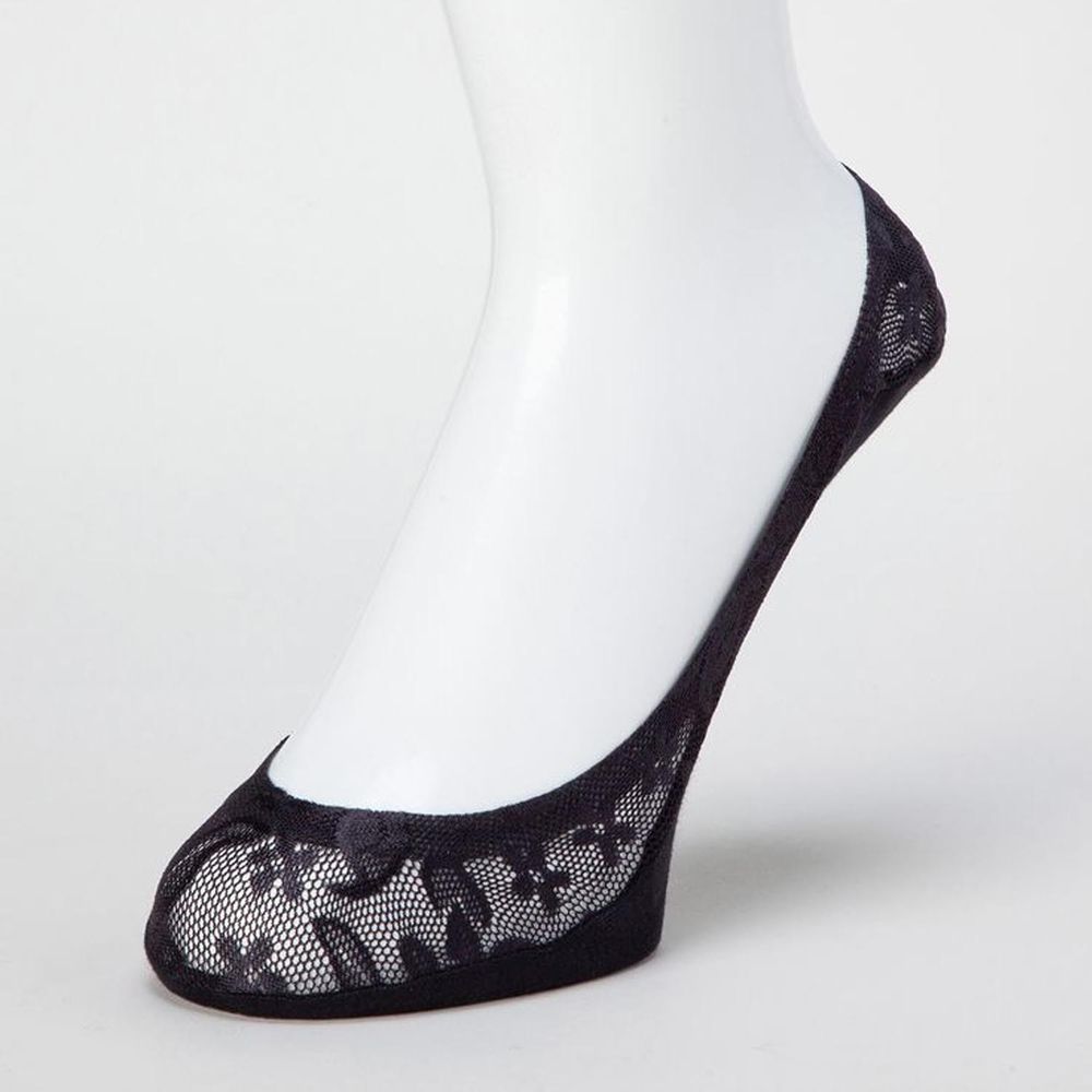日本 okamoto - 超強專利防滑ㄈ型隱形襪-淺履款-黑蕾絲 (23-25cm)