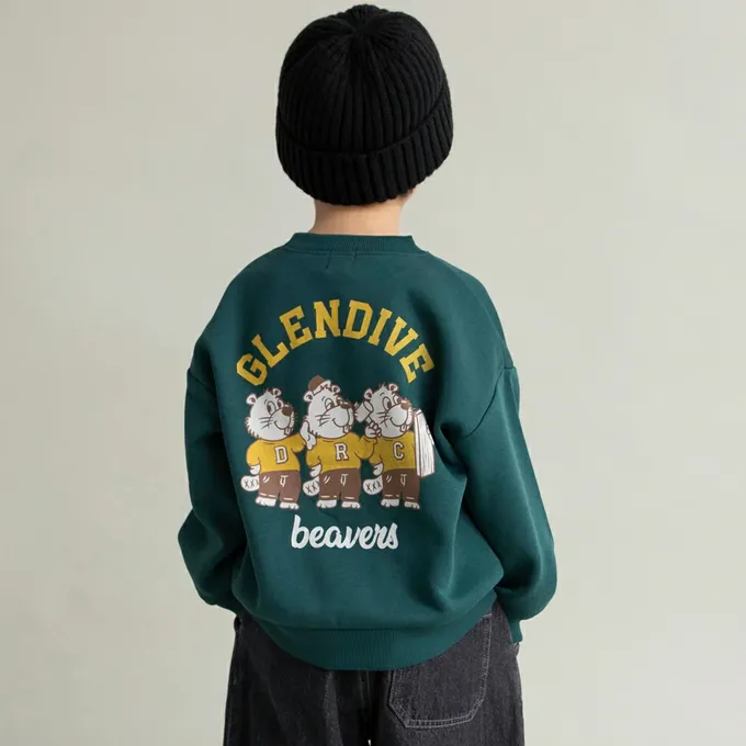 日本 BRANSHES - 裏起毛 舒適縮口長袖上衣-河狸-濃綠