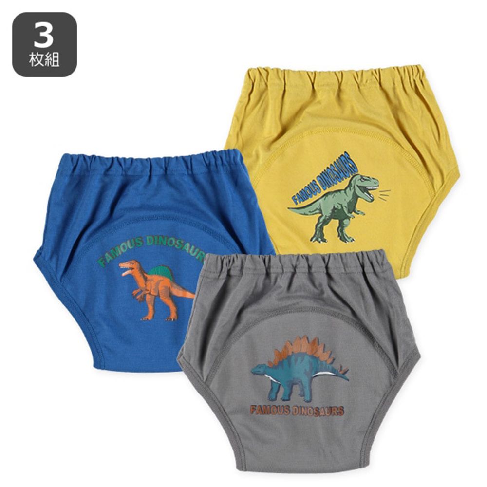 三層密縫式學習褲(3件組)-恐龍們-藍灰黃