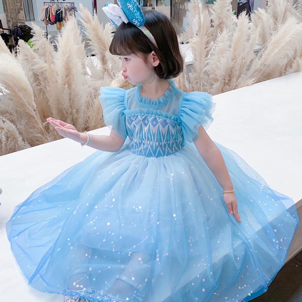 小飛袖造型公主裙-卡通人物-愛莎-藍色