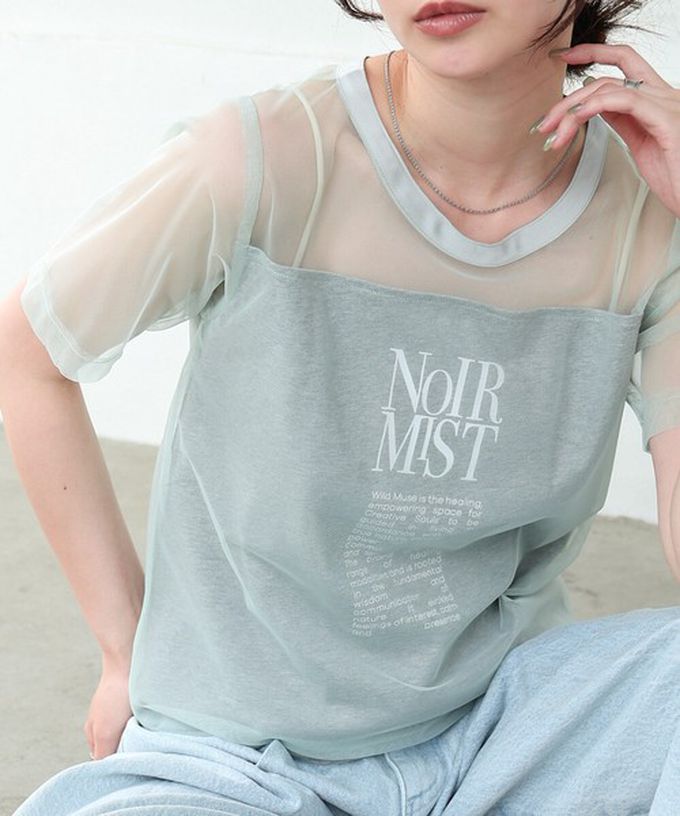 日本 Bab - 個性風透膚薄紗層次短袖上衣-英文字印花-嫩粉紅