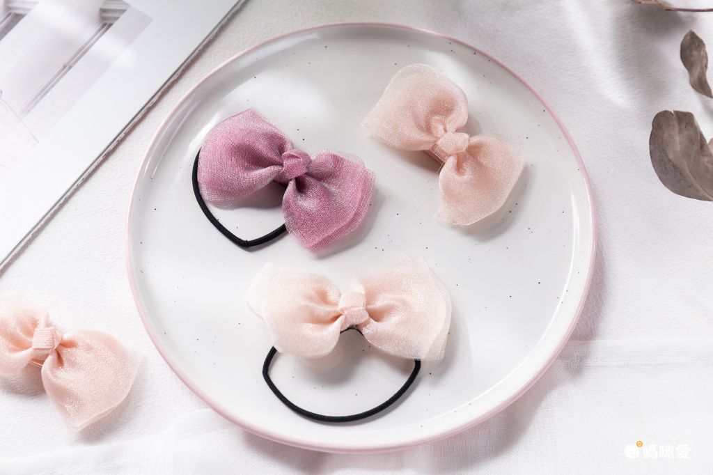 亮亮網紗蝴蝶結髮夾(2入組)-海軍藍