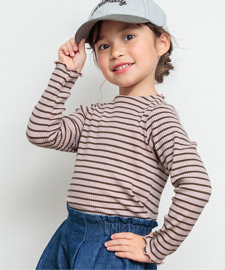 日本 BREEZE - 羅紋捲邊百搭薄長袖上衣-墨綠條紋