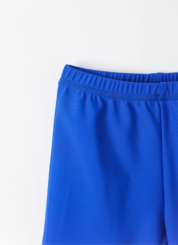 韓國 OZKIZ - 泳圈鯊魚印長袖泳裝/泳帽Set-白灰X藍