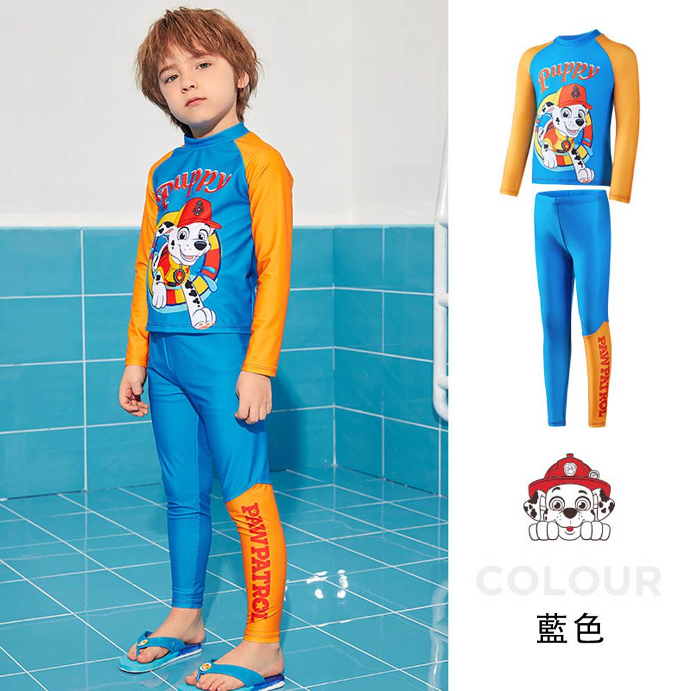 UPF50+長袖泳裝套裝-卡通人物毛毛-藍色