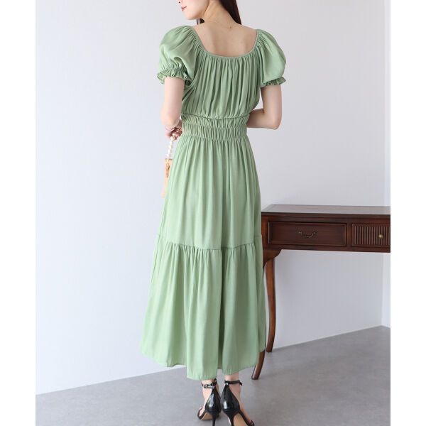 日本 BLUE EAST - 甜美氣質泡泡袖收腰洋裝-薄荷綠