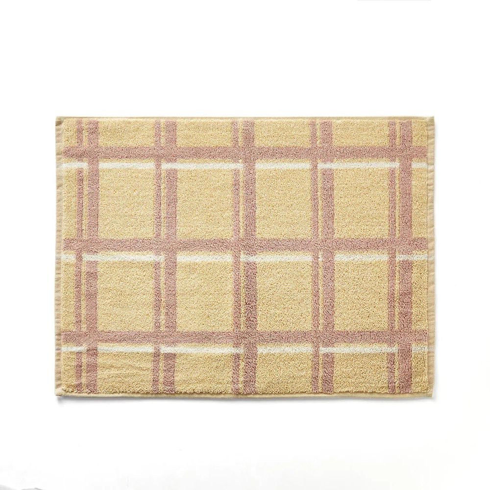 日本千趣會 - 純棉吸水毛巾腳踏墊兩件組-細格紋-杏 (45x60cm)