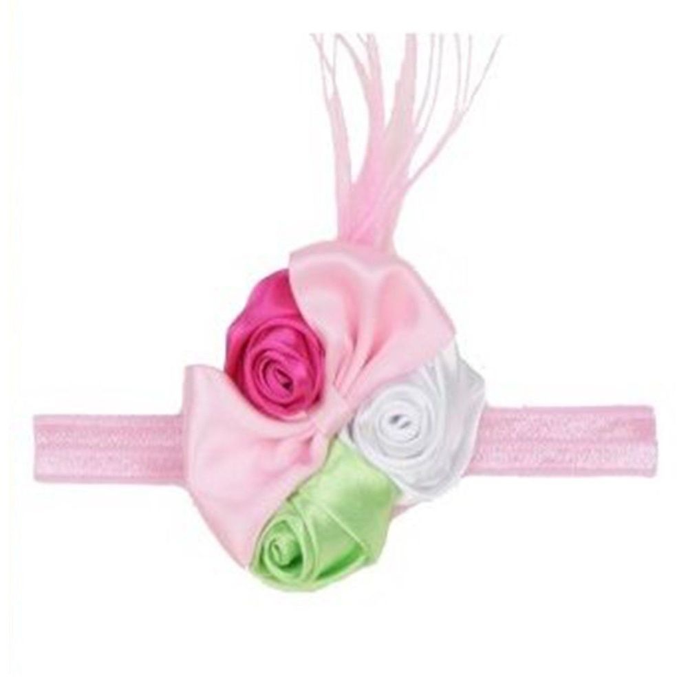 美國 RuffleButts - 小女童甜美三色玫瑰蝴蝶結髮帶/髮飾-綠粉白 (單一尺寸)