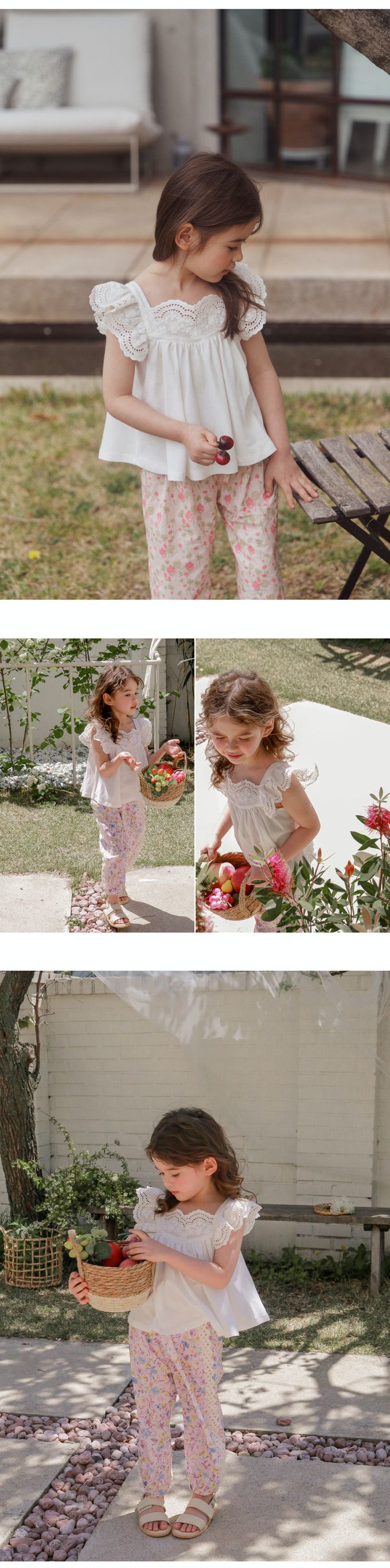 韓國 Puellaflo - 蕾絲鏤空領蝴蝶袖上衣-象牙白