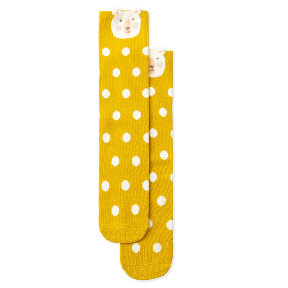 兒童長筒動物造型襪-薑黃圓點熊 (ONE SIZE (建議腳長16-21cm))