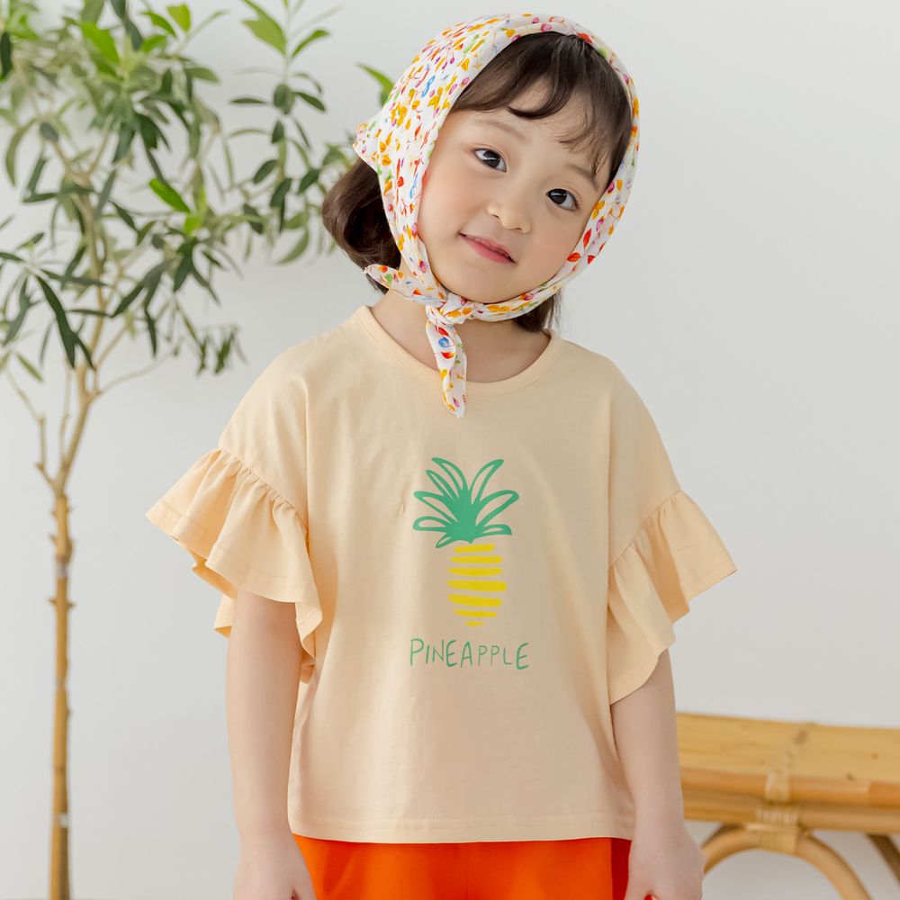 韓國 Orange Mom - 鳳梨大荷葉袖上衣-蜜桃橘
