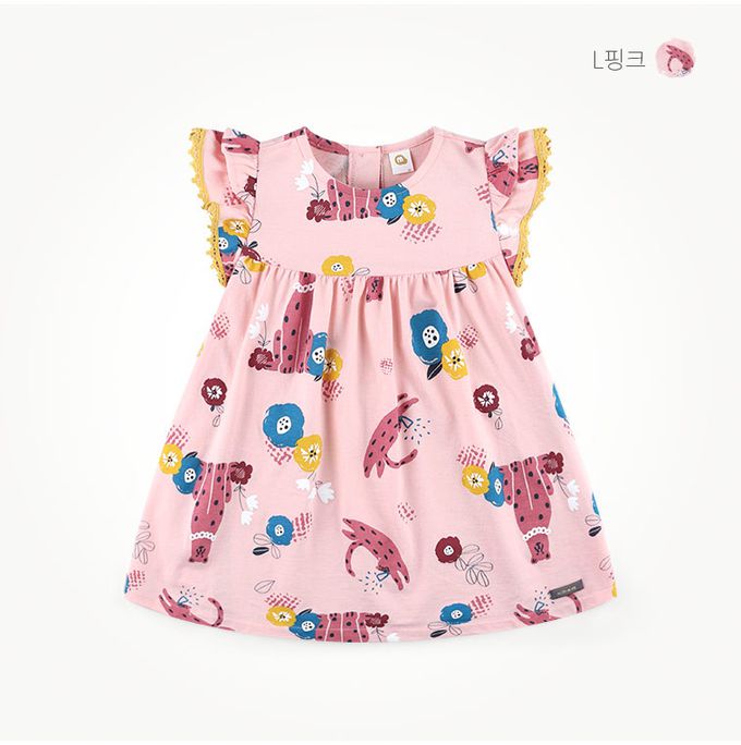 韓國 milk mile - 花豹圖印荷葉袖洋裝-粉