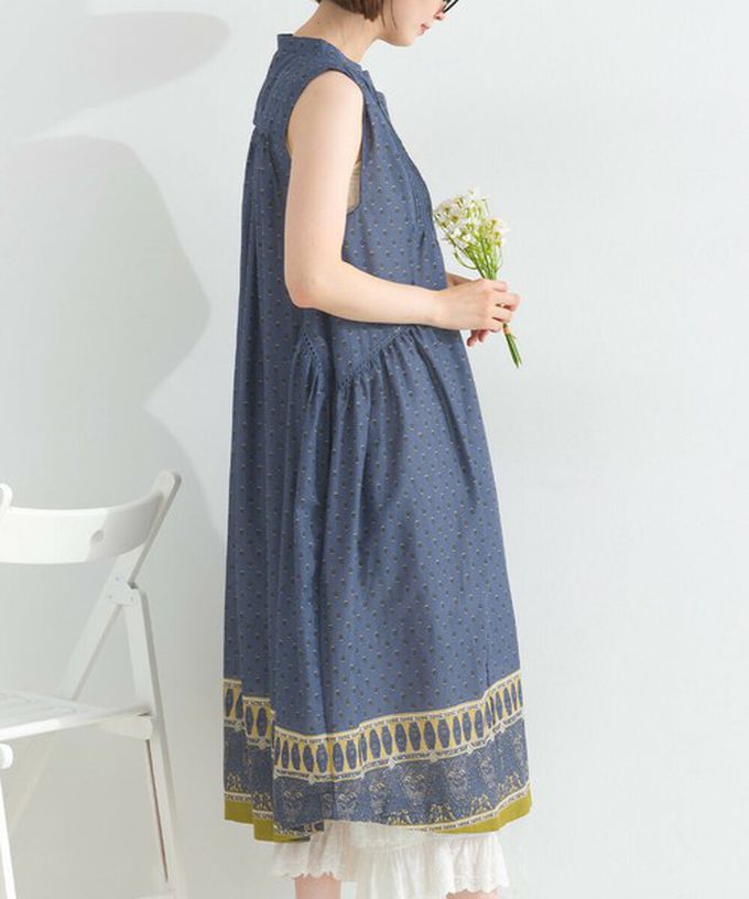 日本 Lupilien - 100%印度棉 清新印花柔軟洋裝-圖騰-白