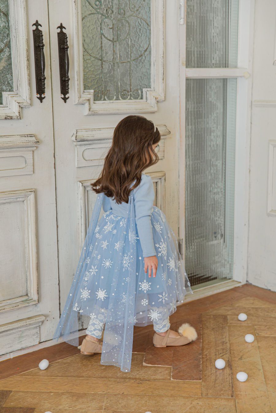 韓國 mari an u - (裏起毛)冰晶雪花女王洋裝(披風可拆)-閃耀藍