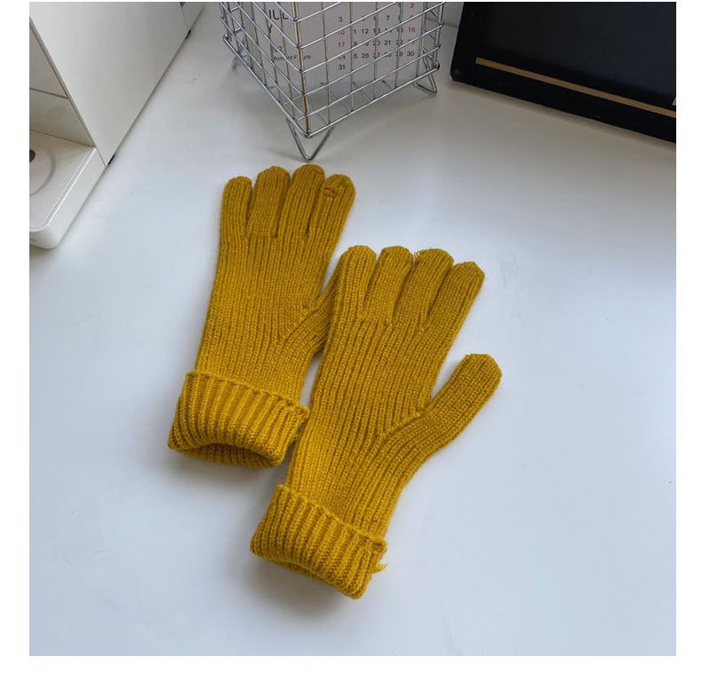 可觸控針織長款手套-杏色 (均碼)