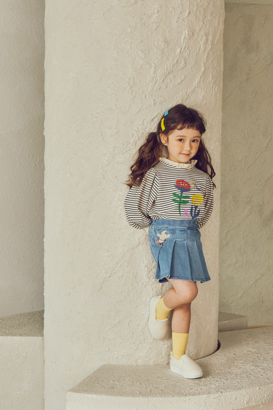 韓國 Mimico - 鬆緊腰寬百褶褲裙-花朵