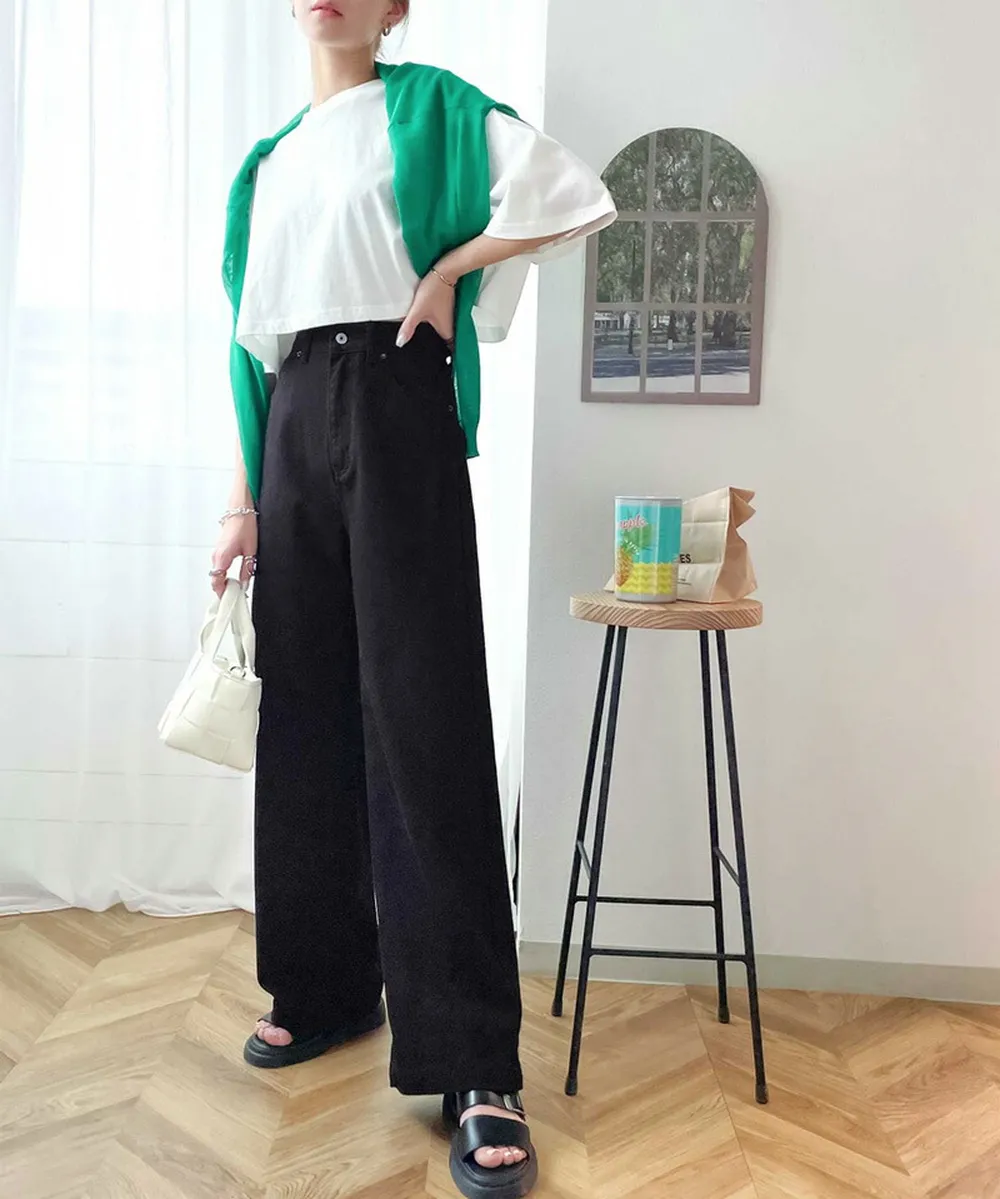 日本 Classical Elf - 熱銷必收！純棉厚磅顯瘦美腳寬褲-丹寧藍