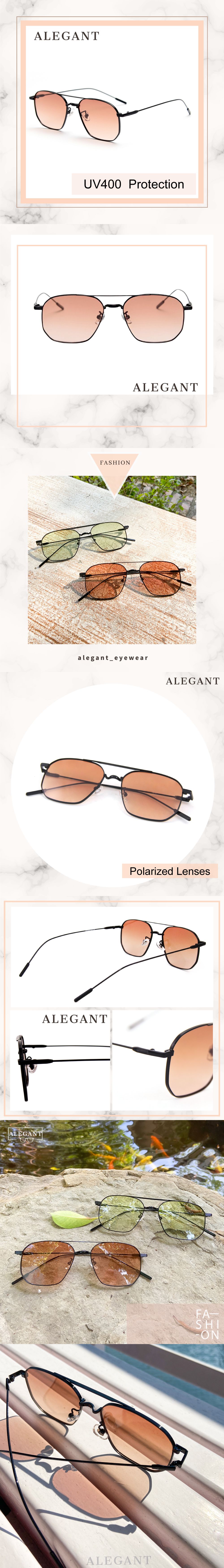 ALEGANT - 歐美復古慕斯棕漸層雙樑設計偏光飛官墨鏡│UV400太陽眼鏡