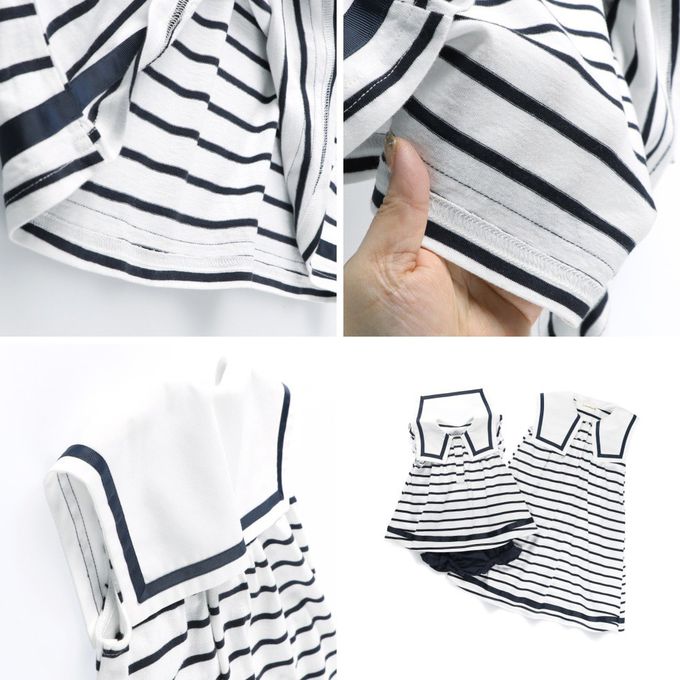 日本 BRANSHES - 夏日水手領背心洋裝-條紋-白