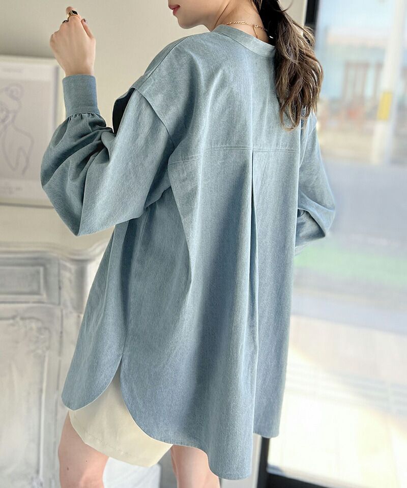 日本 Classical Elf - 100%棉厚磅丹寧長袖襯衫-淺藍