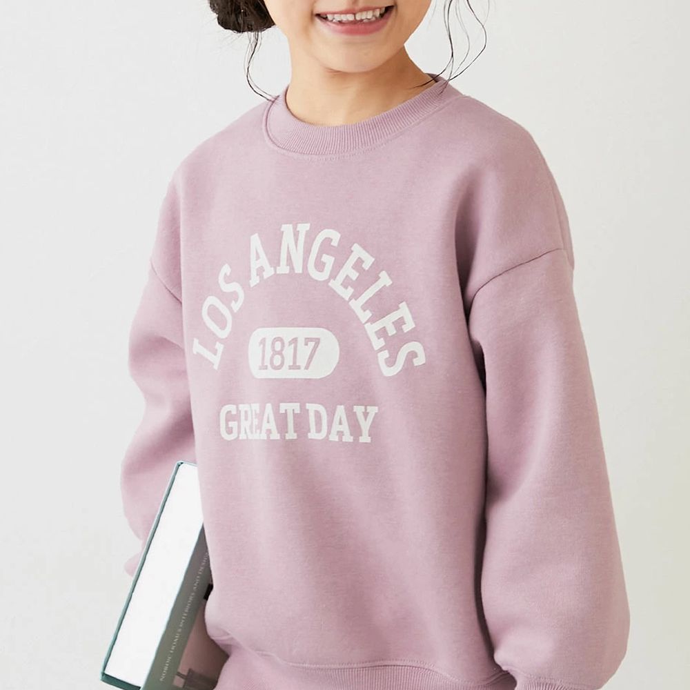 熱銷定番 裏起毛落肩大學長袖上衣-LOSANGELES-粉紅