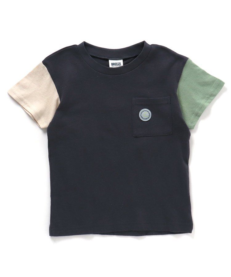 日本 BREEZE - 百搭舒適圓領短袖上衣-條紋-萊姆綠